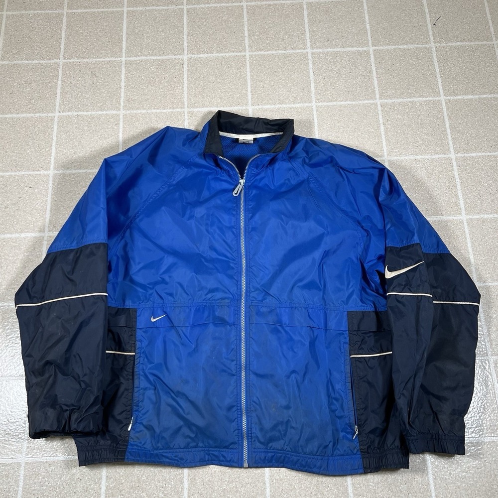 Vintage Nike Jacket Mens XL Blue 90's Windbreaker Nylon Lightweight Track